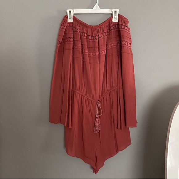 Off Shoulder Pink/Orange Romper - Picture 1 of 7